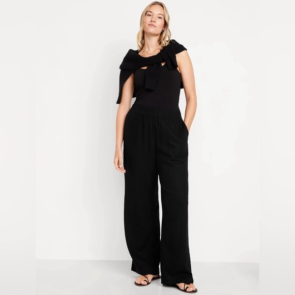 NWT! Black High-Waisted Linen-Blend Wide-Leg Pants - Multiple 🔹 - Picture 1 of 10